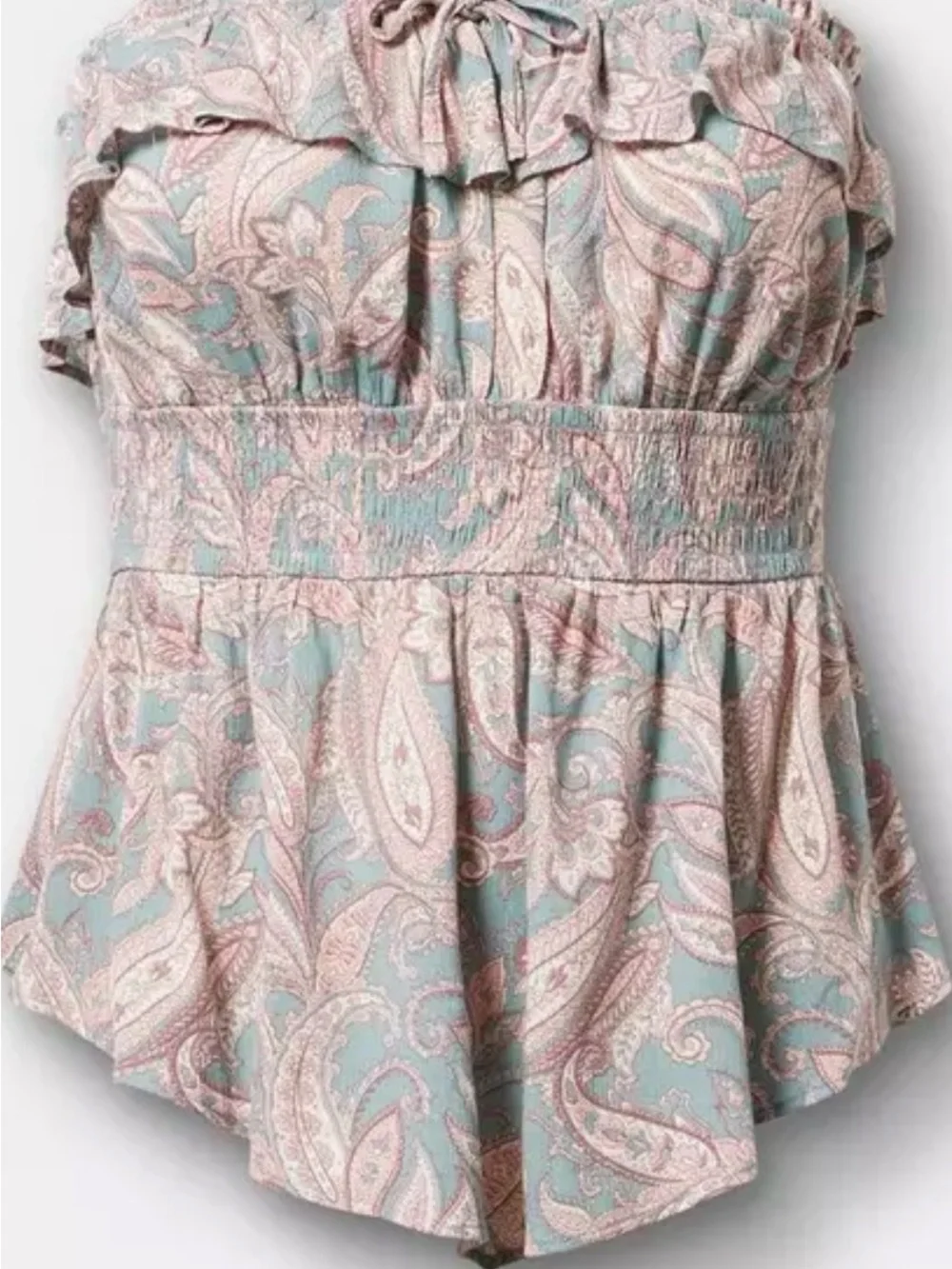 Strapless Ruffled Paisley Top and bottom set- Mint & Blush